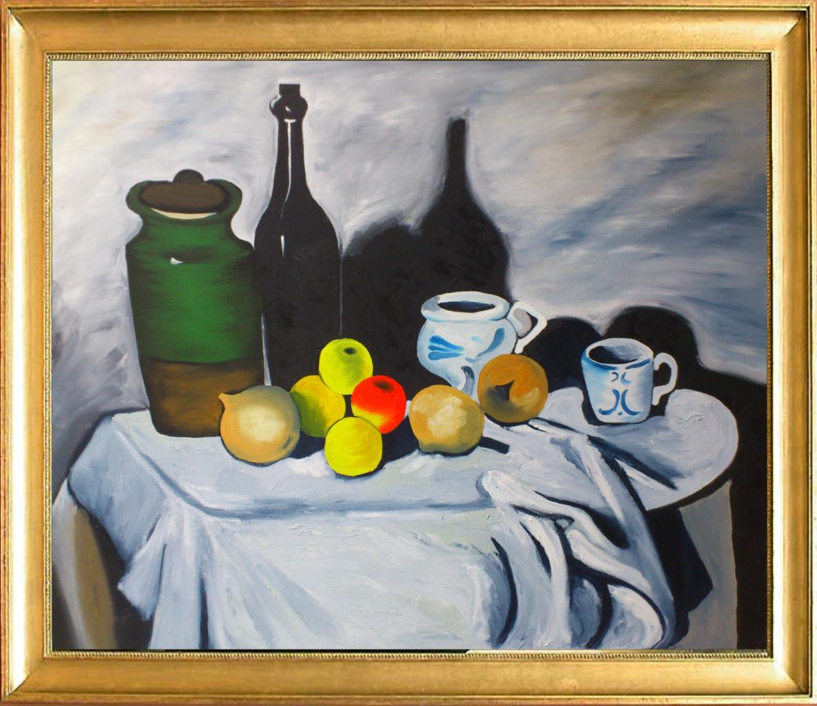 pots et bouteille, tasse et fruits PAUL CEZANNE